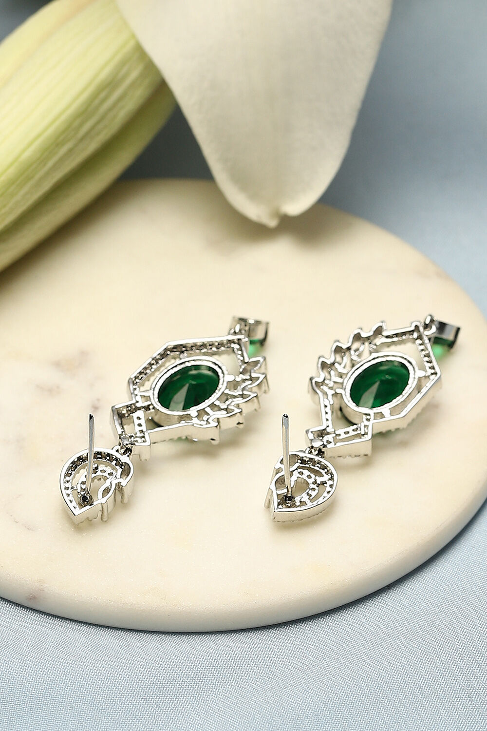 Emerald Green Brass Earrings image number 2