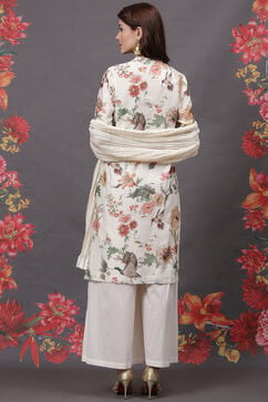 Rohit Bal Off White Silk & Cotton Straight Kurta Suit Set image number 4