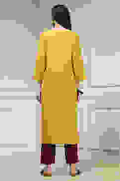 Yellow Cotton Hand Block Print Unstitched Suit Set image number 5