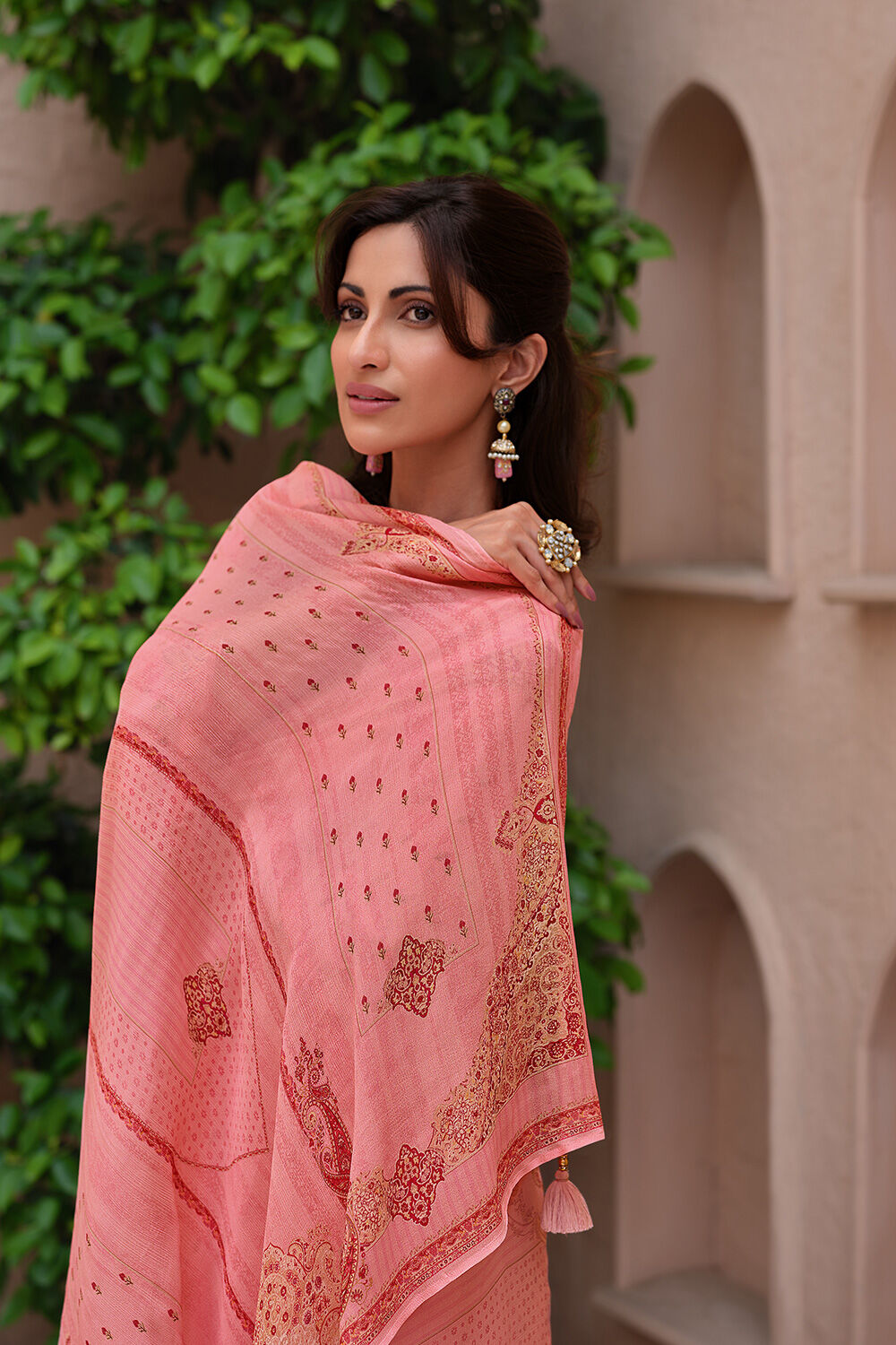 Mustard Cotton Blend Machine Embroidered Unstitched Suit Set image number 3