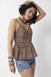 Olive Green Cotton Floral Printed Peplum Top image number 4