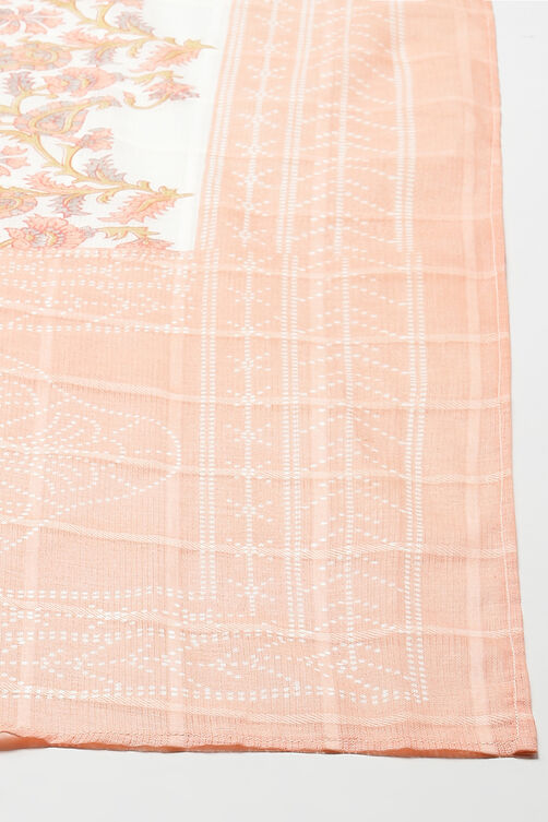 Orange Cotton Screen Print Unstitched Suit Set image number 6