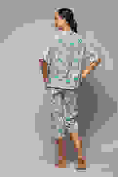 Off White & Turquoise Cotton Printed 2 Piece Sleepwear Set image number 4