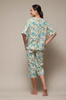 Off White & Turquoise Cotton Printed 2 Piece Sleepwear Set image number 4