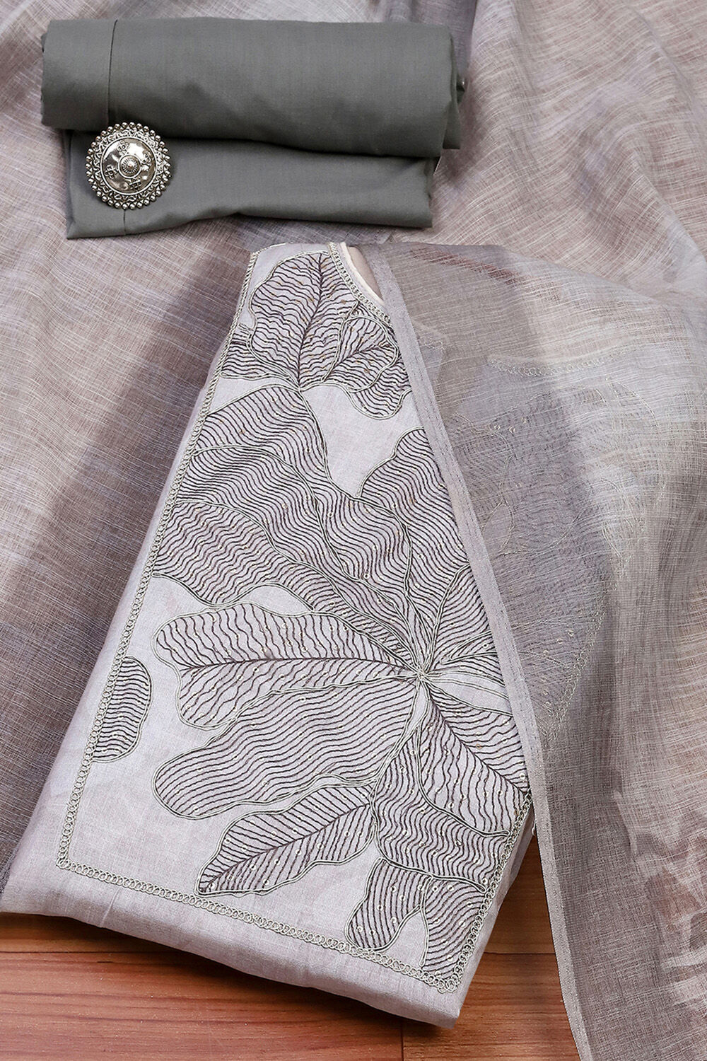 Pink Cotton Unstitched Suit Set image number 0