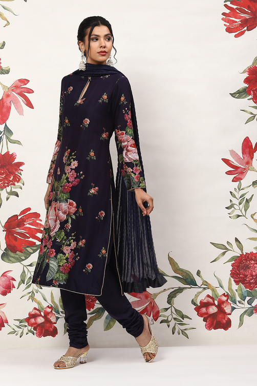 Rohit Bal Indigo Cotton Blend Straight Kurta Suit Set image number 5