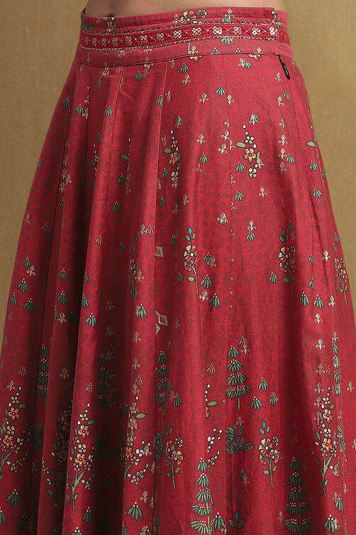 Red Satin Printed Lightweight Lehenga Set image number 2