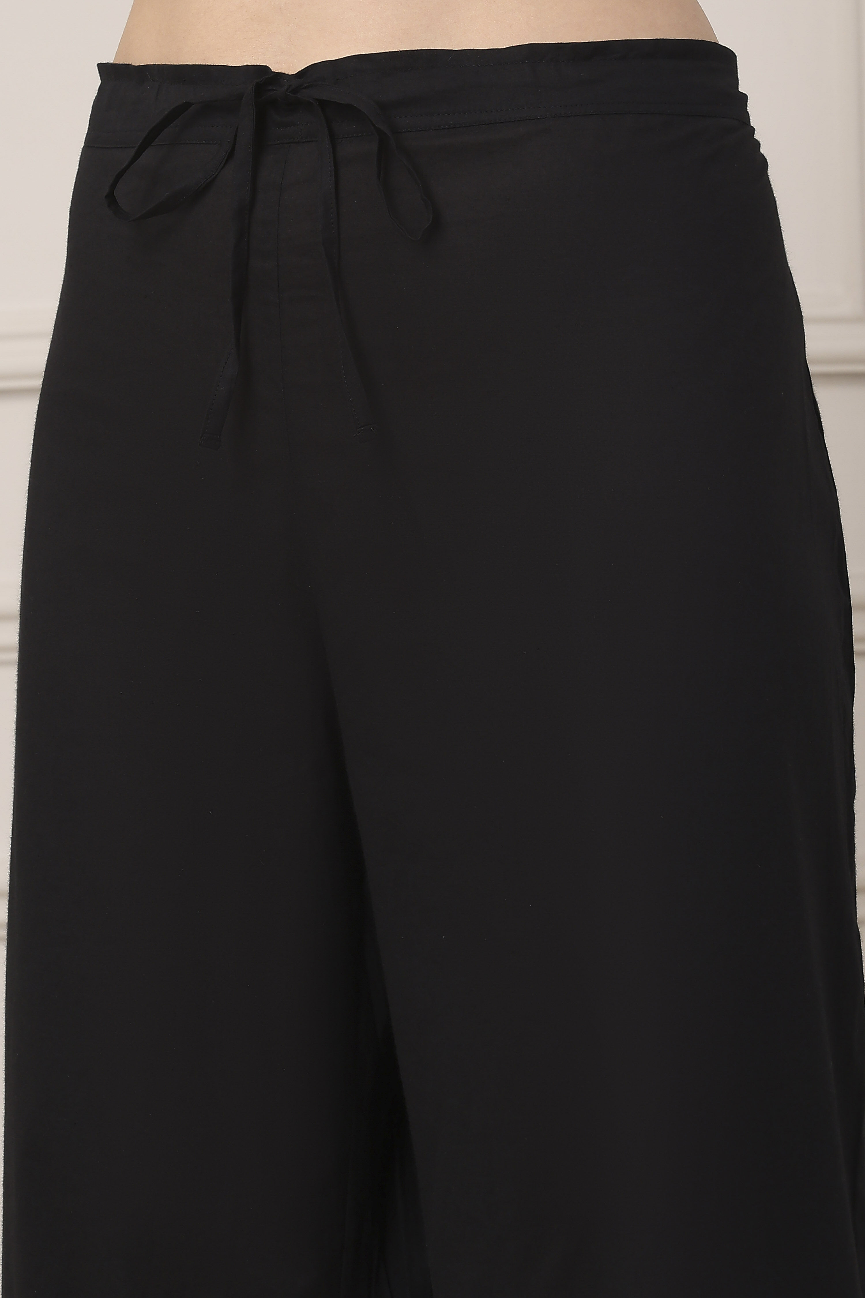 Black Cotton Straight Kurta Palazzo Suit Set image number 2