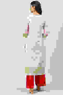 Pink Cotton Straight Printed Kurta image number 4