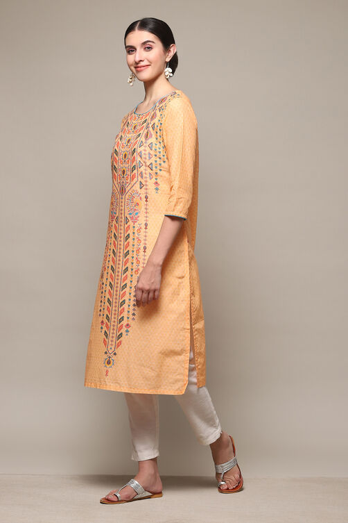 White Cotton Straight Printed Kurta image number 2