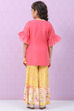 Pink & Yellow Art Silk Straight Kurta Set image number 4