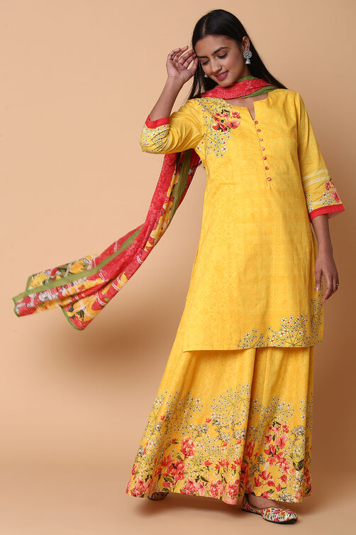 Yellow Cotton Sharara Kurta Sharara Suit Set image number 0