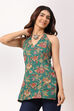 Turquoise Cotton Printed Straight Top image number 3