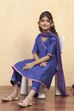 Blue Viscose Blend Solid Kalidar Suit Set
