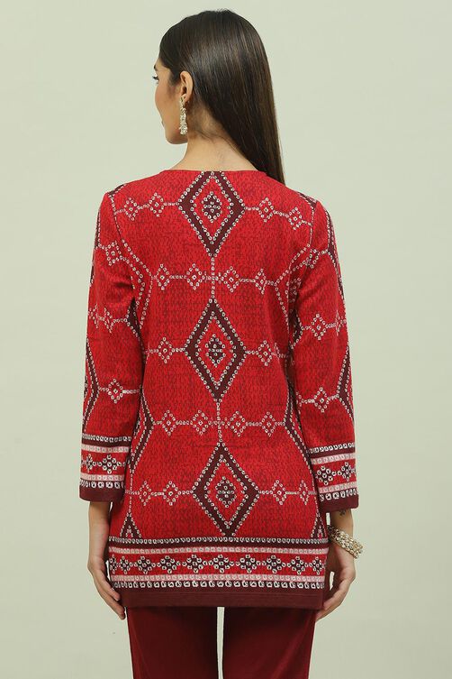 Red Acrylic Straight Yarndyed Kurti image number 4