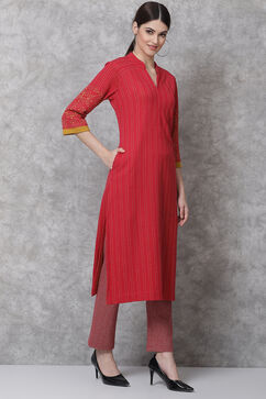 Pink Poly Metallic Straight Kurta image number 3