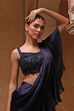 Navy Blue Poly Satin Embroidered Pre-Draped Saree image number 1