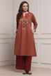 Rust Polyester Yarndyed Straight Kurta image number 0
