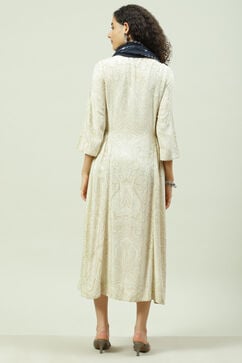 Ecru LIVA A-Line Fusion Printed Dress image number 6