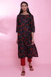 Black Cotton Straight Printed Kurta image number 4