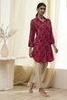 Red Printed Shirt-Style Short Kurta image number 4