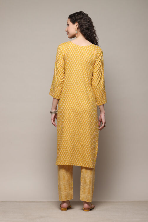 Yellow Cotton Machine Embroidered Unstitched Suit Set image number 5