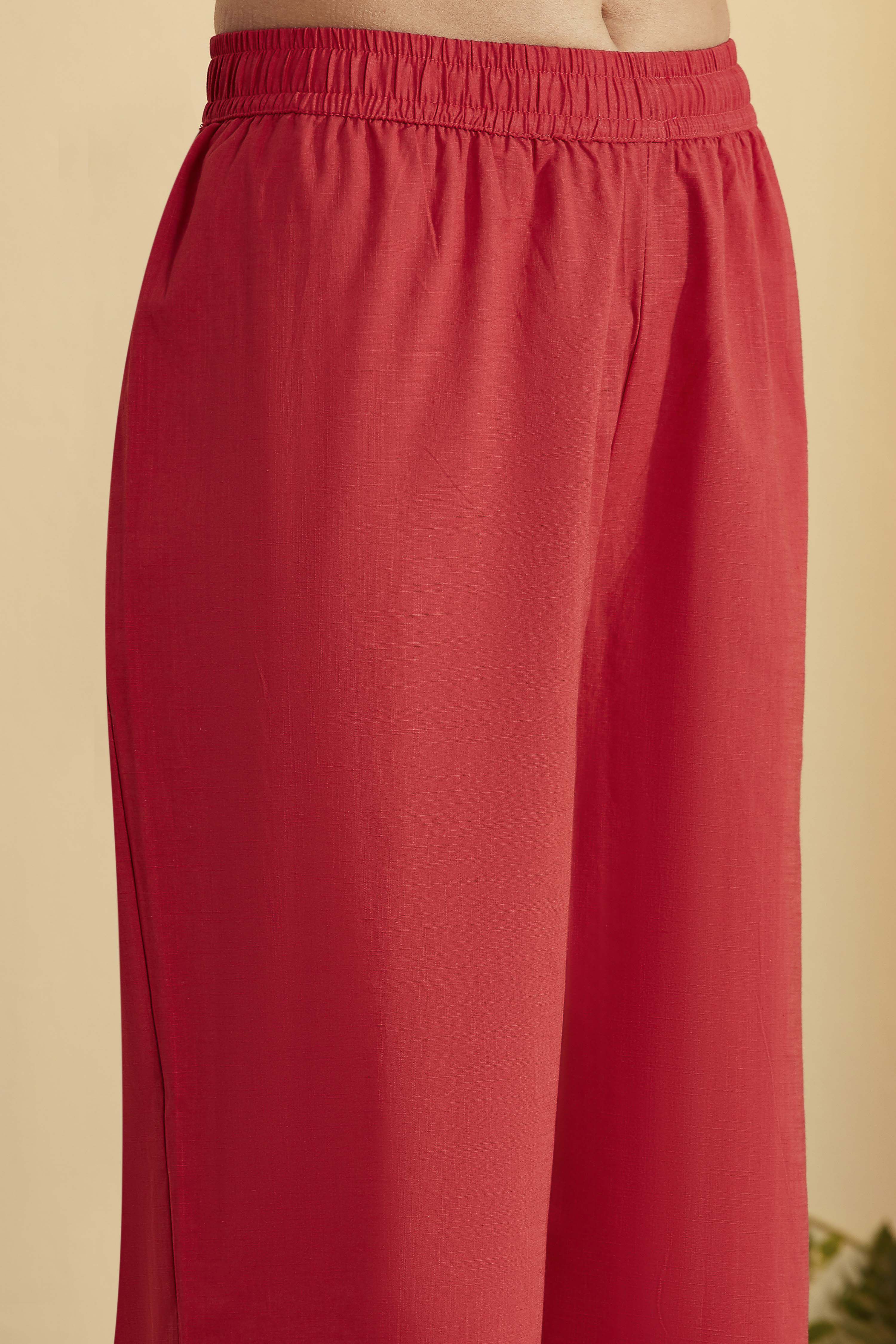 Rust Cotton Anarkali Kurta Pants Set image number 2