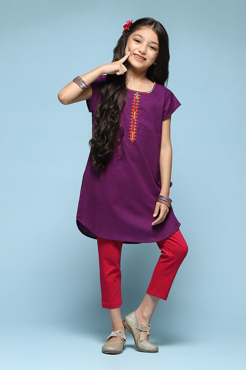 Purple Cotton Straight Solid Kurta Set image number 0