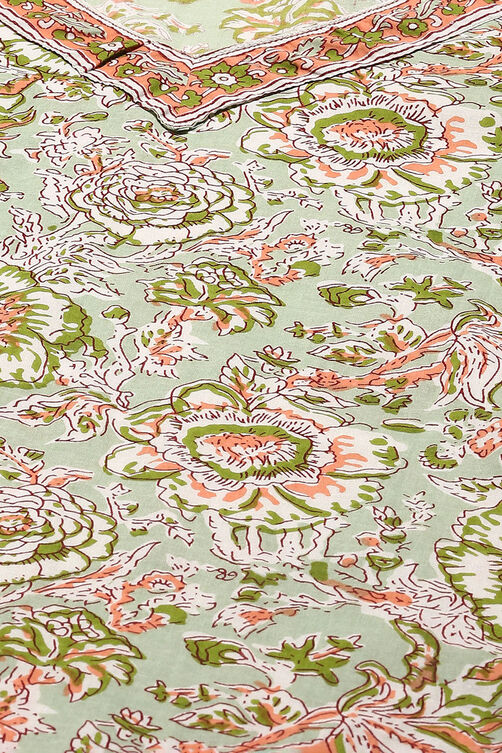 Dull Green Cotton Panelled Unstitched Suit Set image number 2