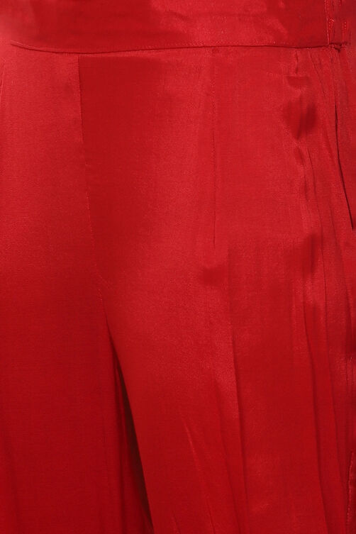 Red Banarasi Silk Machine Embroidered Unstitched Suit Set image number 2