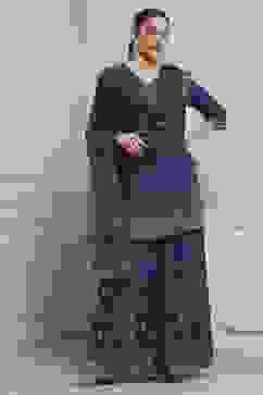 Purple Cotton Metallic Pattern Sharara Suit Set image number 0