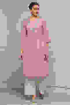 Onion Pink Cotton Solid Straight Kurta image number 0