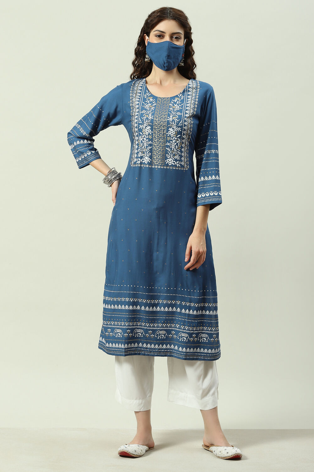 Mustard Printed Rayon Straight Kurta Palazzo Suit Set image number 6