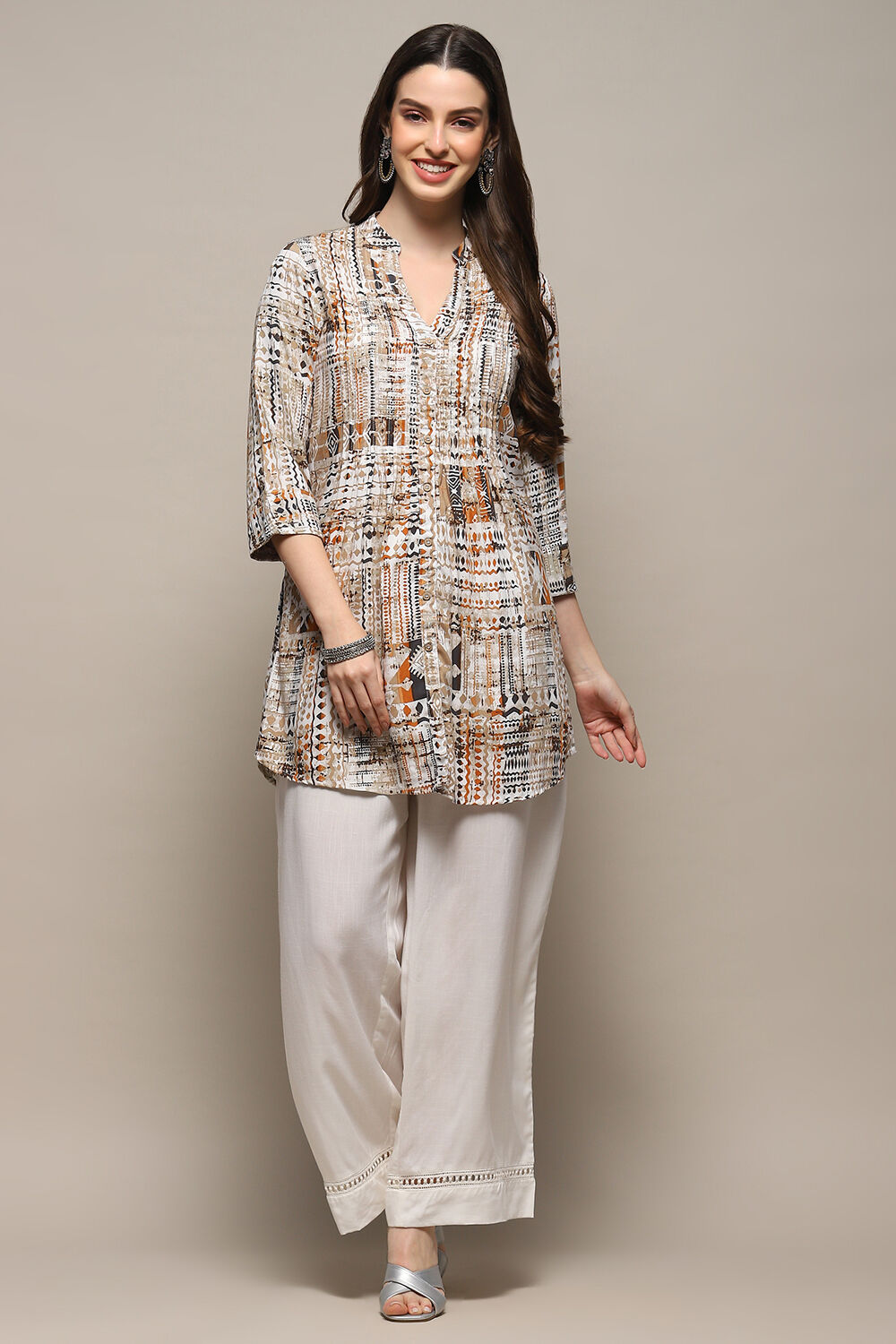 Brown Rayon Straight Kurti at Biba India