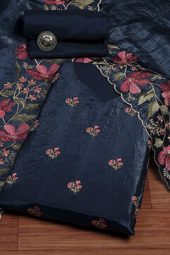 Navy Blue Tissue Machine Embroidered Unstitched Suit Set image number 0