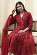 Navy Blue Printed Angrakha Style Anarkali Suit Set image number 7