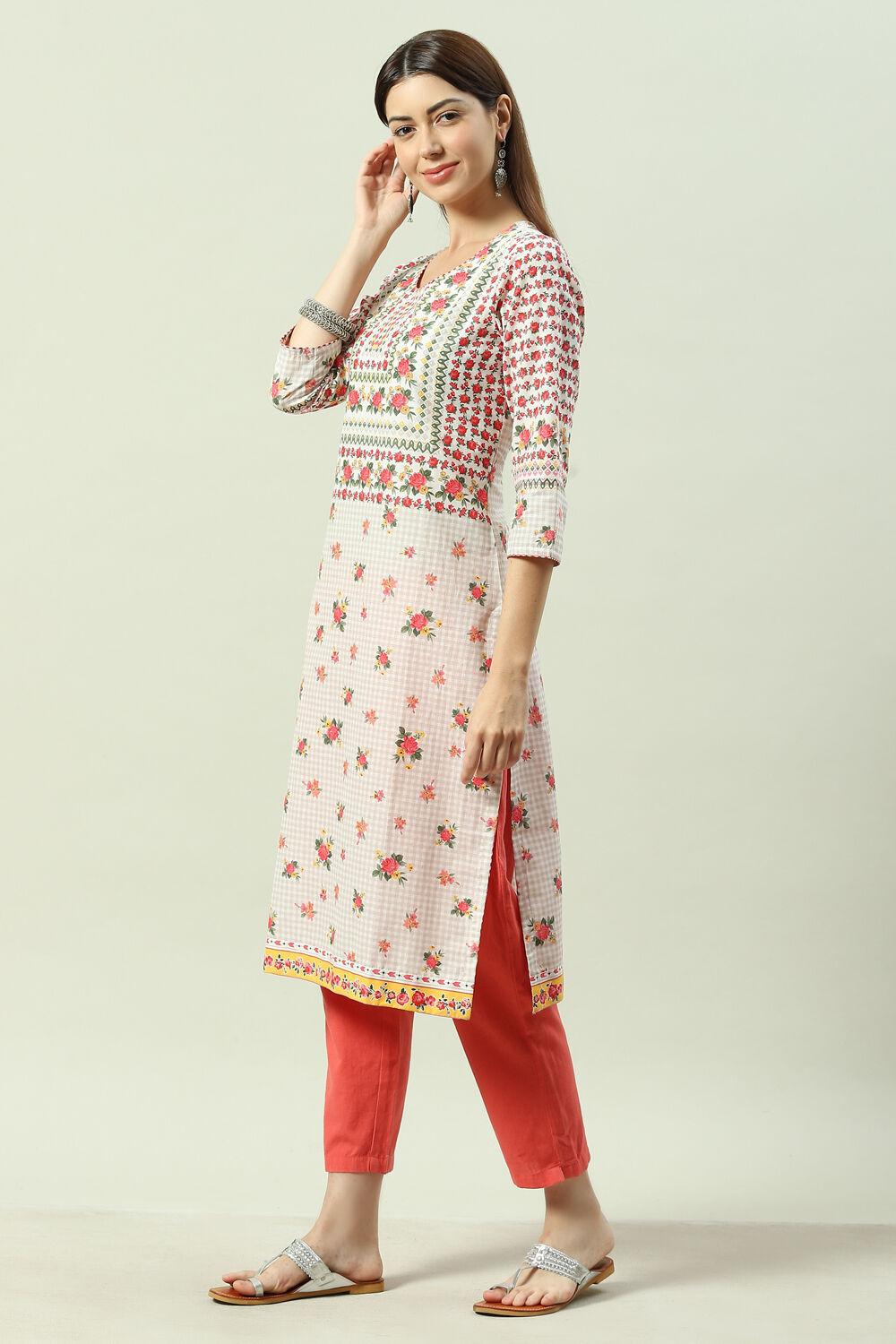 White Cotton Straight Kurta image number 2