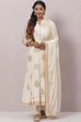 Ivory Poly Cotton Flared Kurta Churidar Suit Set image number 0