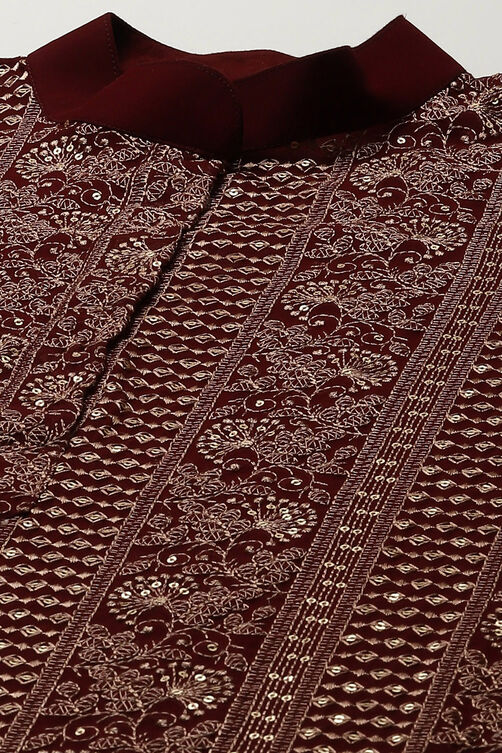 Wine Georgette Hand Embroidered Unstitched Suit Set image number 2