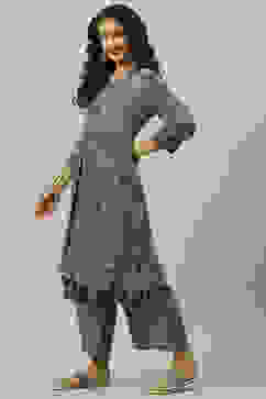 Green Rayon Flared Printed Kurta image number 2