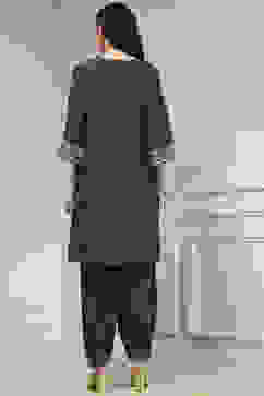 Teal Blue Printed Straight Suit Set image number 4