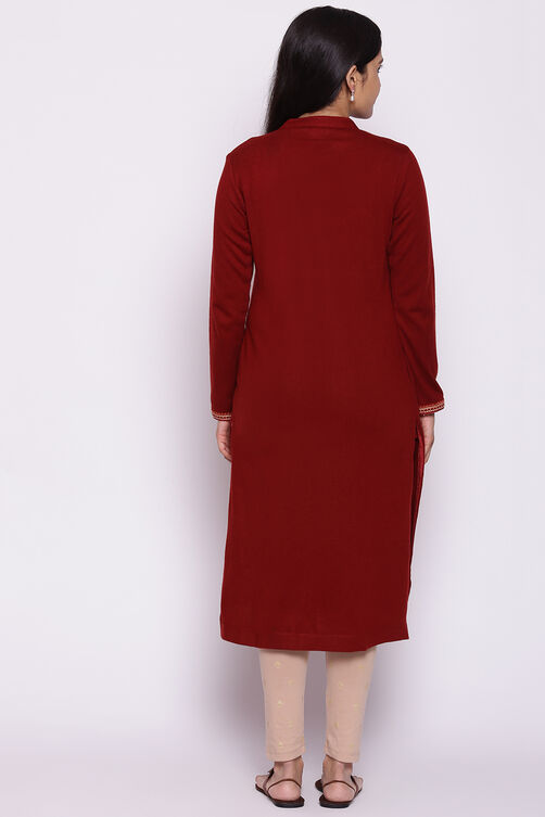 Red Straight Woolen Kurta image number 5