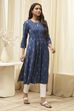 Navy Ikat Yarndyed Kurta image number 4