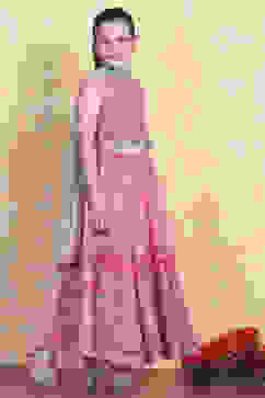 Pink Printed Flared Lehenga Set image number 4