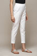 Off White Cotton Embroidered Narrow Pants image number 3