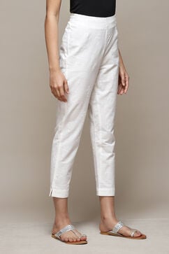 Off White Cotton Embroidered Narrow Pant image number 3