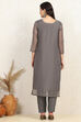Grey Modal Hand Embroidered Unstitched Suit Set image number 5