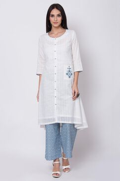 White and Blue Relaxed Kurta Palazzo Suit Set image number 2
