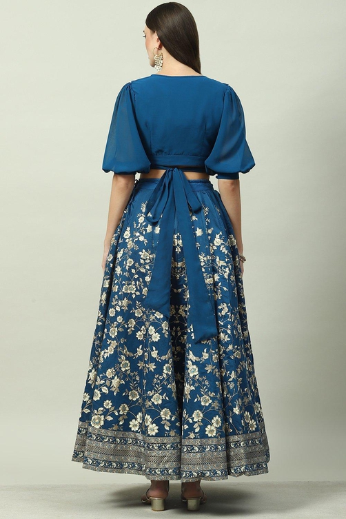 Blue Cotton Blend Lehenga Set image number 3