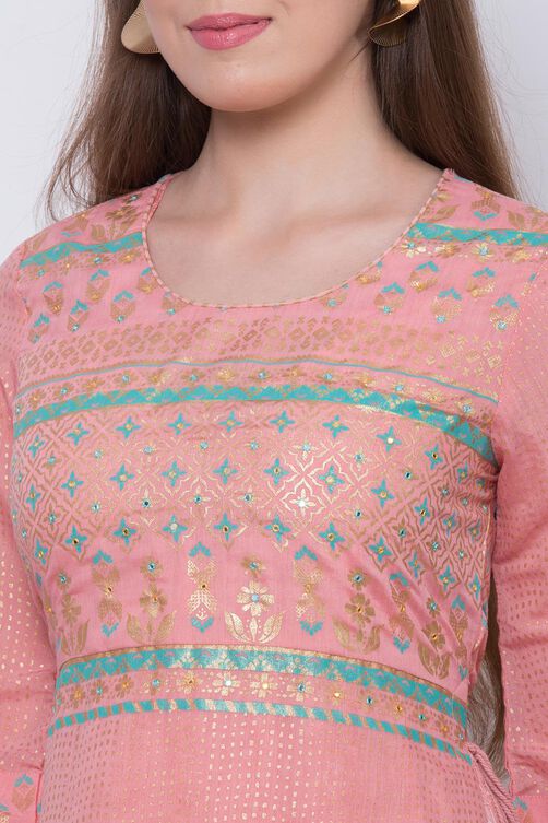 Blue Art Silk Flared Printed Kurta image number 1